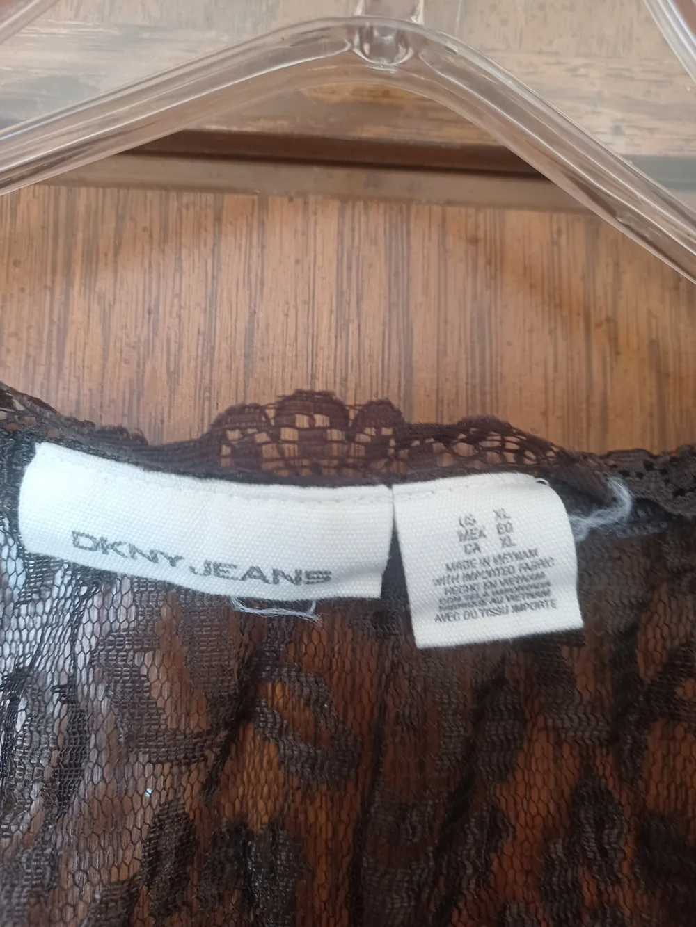 DKNY Brown Floral Lace V-Neck Top Vintage - Picture 2 of 6